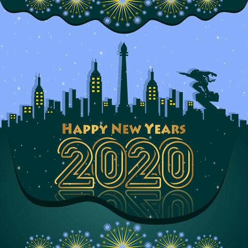 Happy new year 2020 green gradation background vector