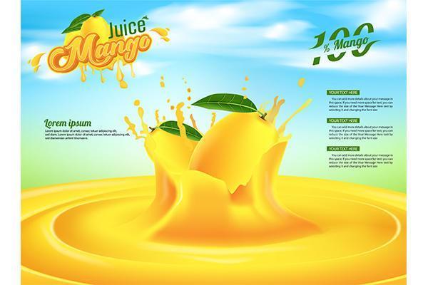 Mango Juice Advertising Banner Ads Vector Template Design	