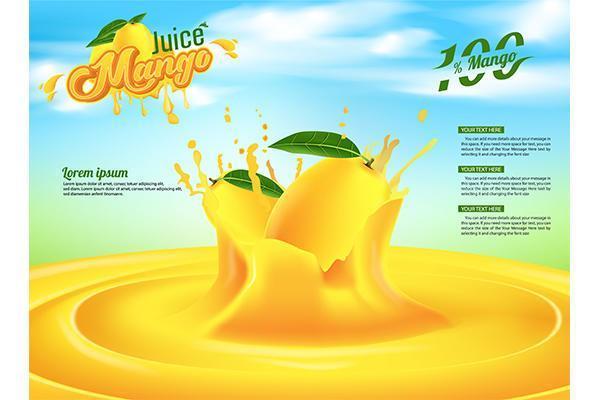 Diseño de plantilla de Vector de anuncios de banner de publicidad de jugo de mango