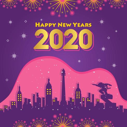 Feliz año nuevo 2020 ciudad de antecedentes vector