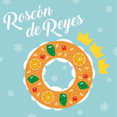 Roscon de Reyes. Kings cake. Spanish traditional Epiphany day pastry. vector