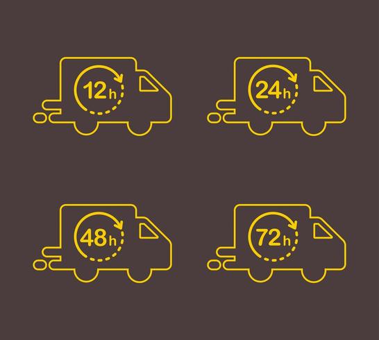 Delivery in 12, 24, 48 and 72 hours icon set. vector