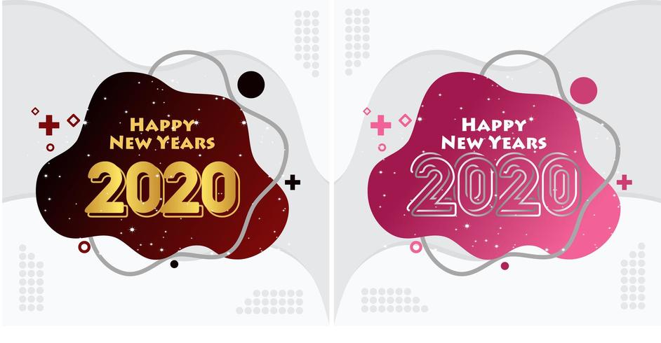 Happy new year 2020 liquid background set vector