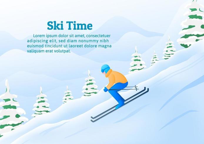 Winter sports activity, A man skiing in mountains resort. vector