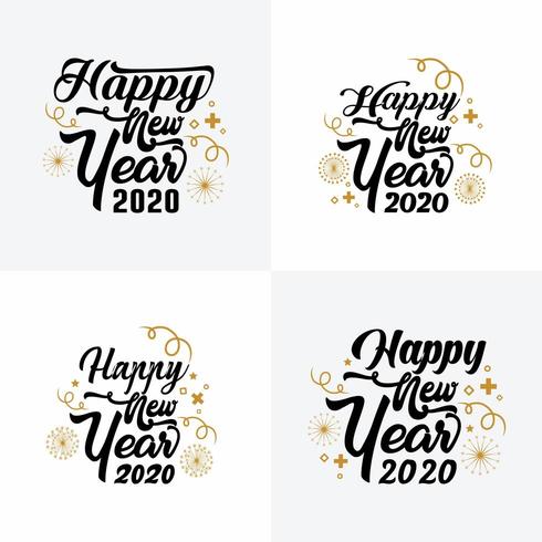 Set of Minimalist Black and Gold New Year Poster  vector