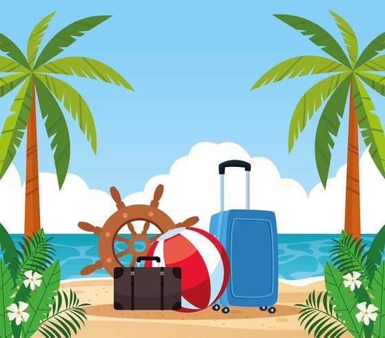 Summer vacations and travel item cartoon set vector