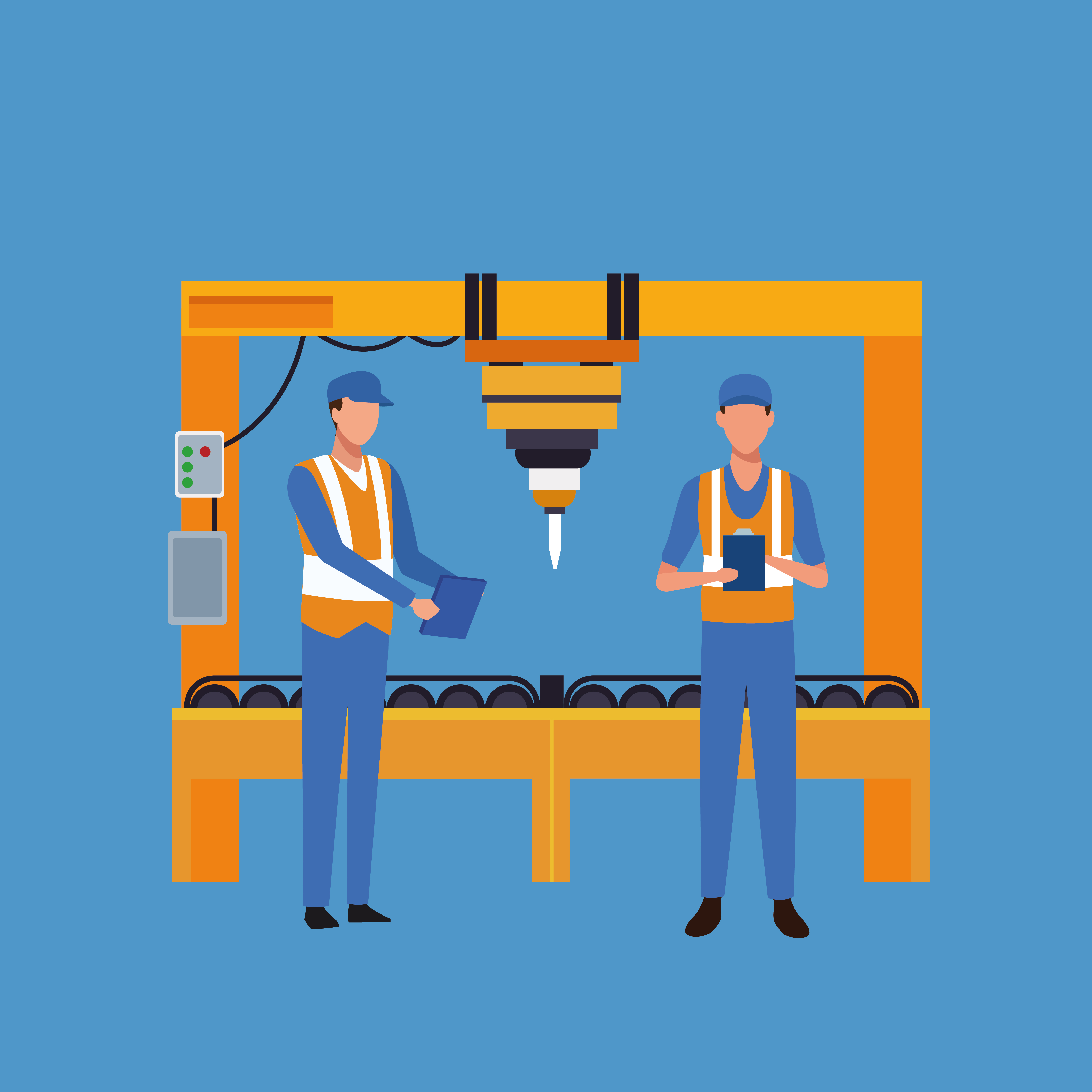 Download Factory workers operating machinery cartoon for free.