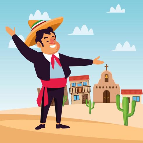 Mexican mariachi cartoon in town vector