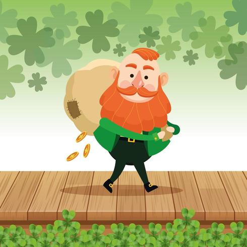 Saint patrick's day elf with leaking bag of coins vector