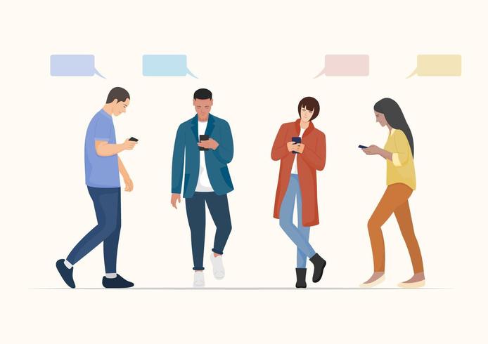 Set of people using smartphone. vector