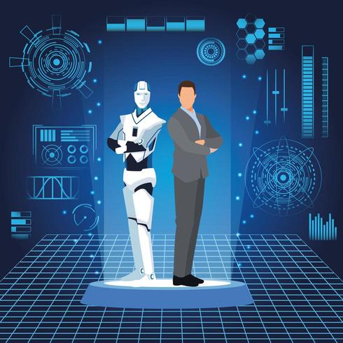 robot humanoide y empresario vector