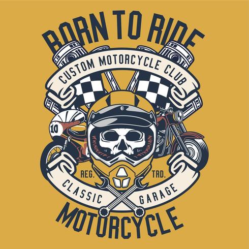 Skull wearing a helmet with classic motorcycle vector
