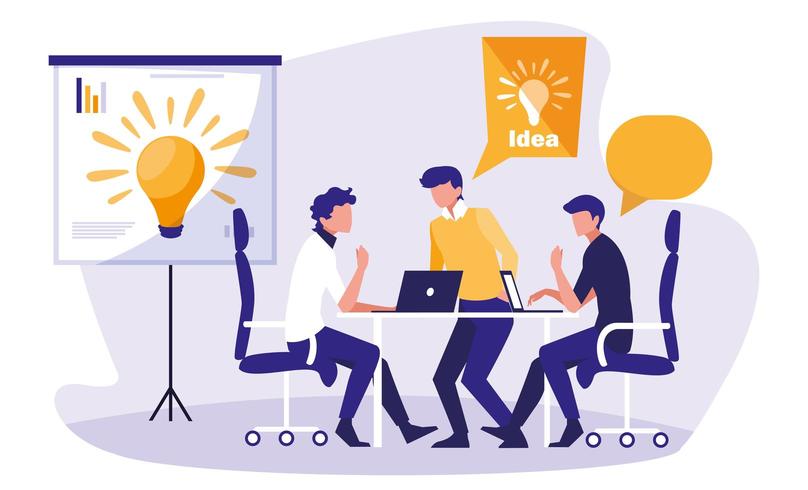  Businessmen brainstorming in the workplace vector