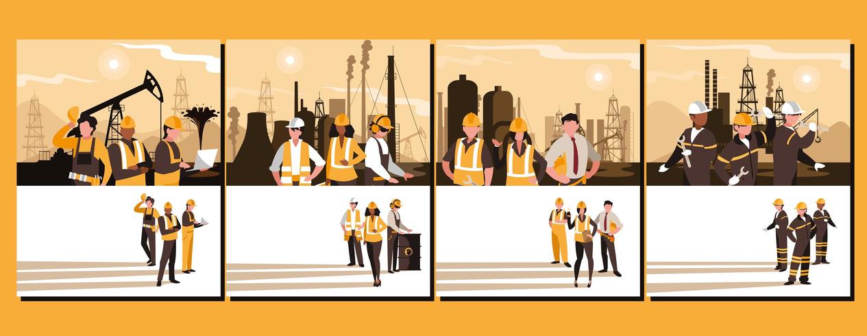 oil industry group scenes and workers vector