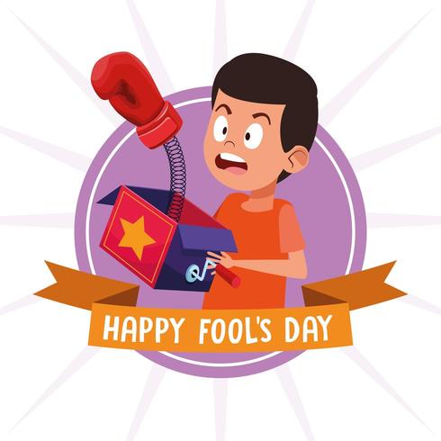 April fools day boy with surprise box vector