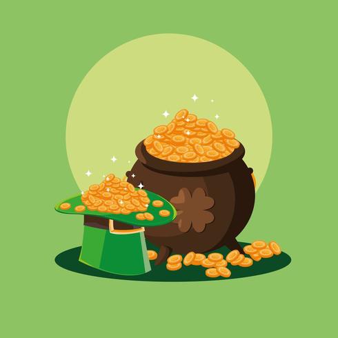 St Patrick day with cauldron and top hat vector