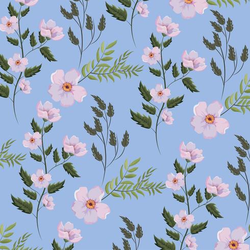 exotic flowers plants with branches leaves background vector