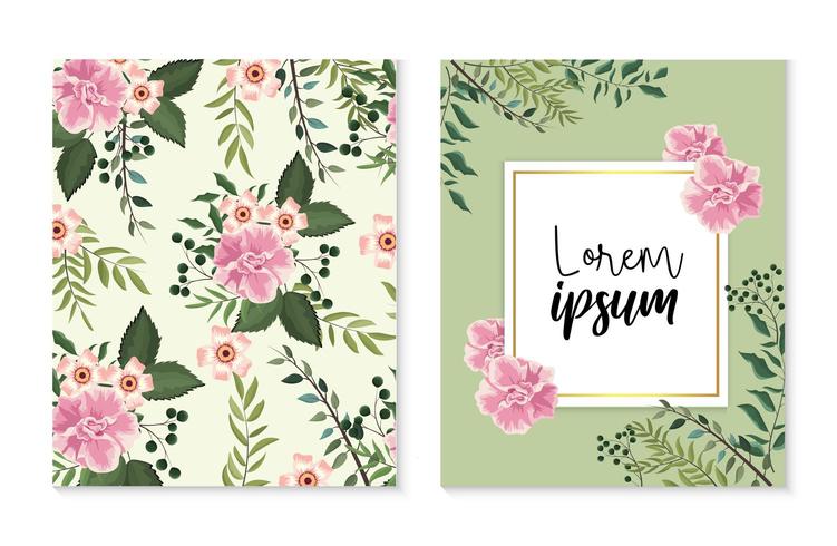 Juego de tarjetas y etiquetas con plantas rosas vector