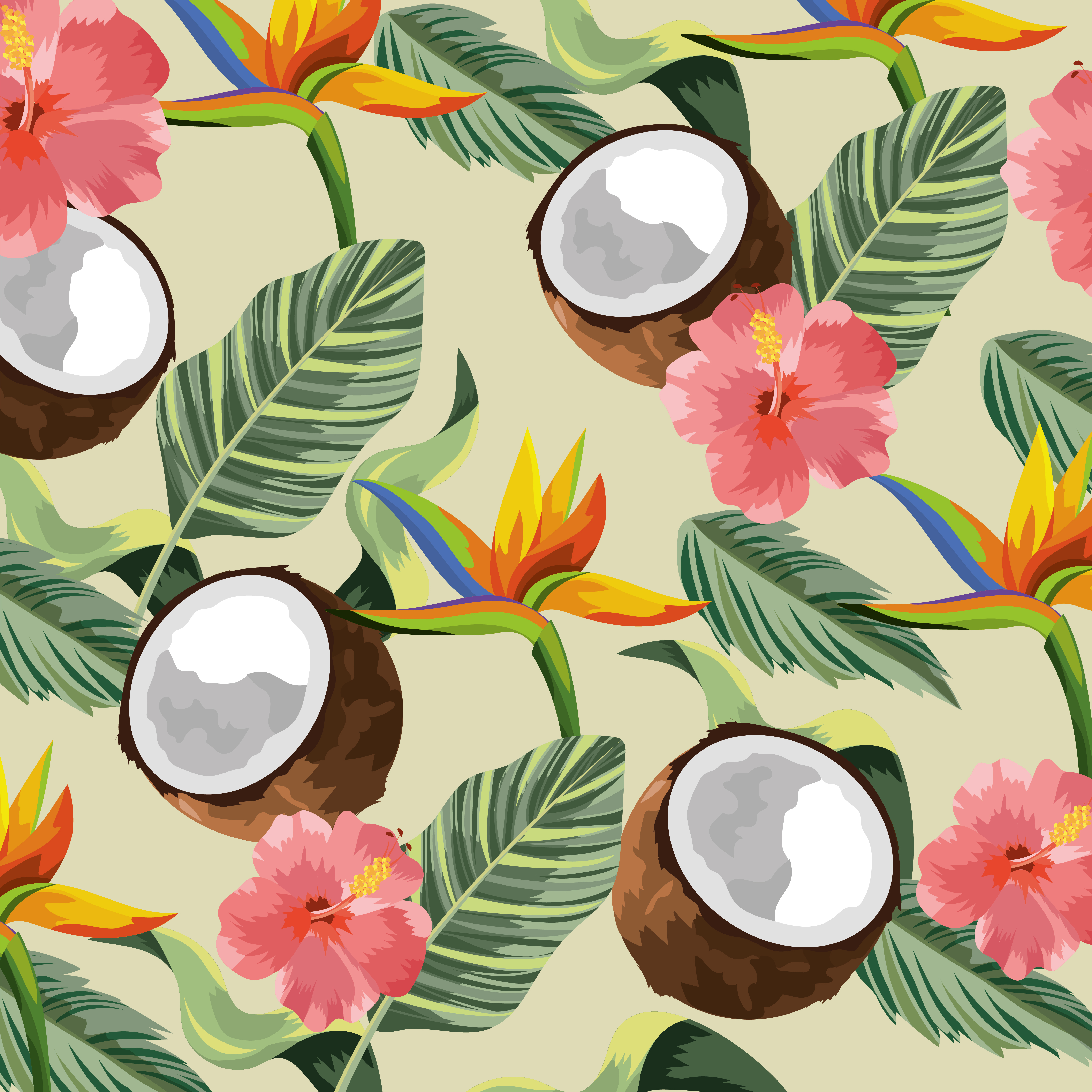 tropical flowers with coconut and leaves background - Download Free