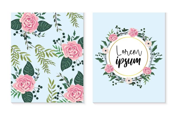 Conjunto de tarjeta floral y patrón vector