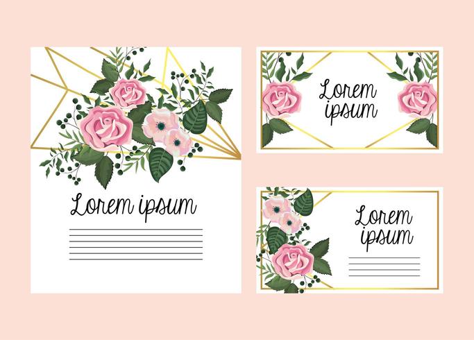 Conjunto de tarjetas florales con rosas vector