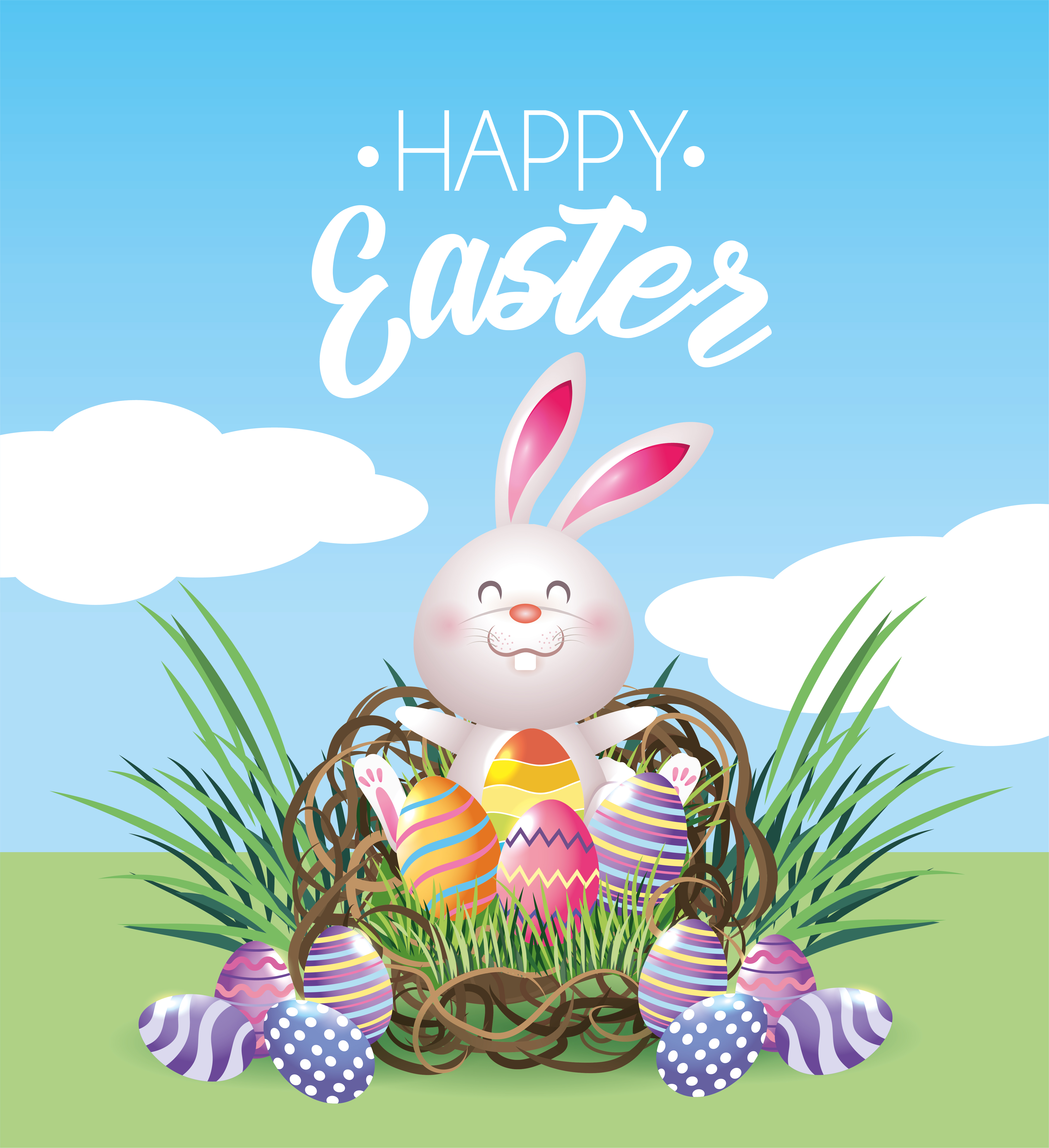 Happy Easter Rabbit With Eggs Decoration 688394 Vector Art At Vecteezy