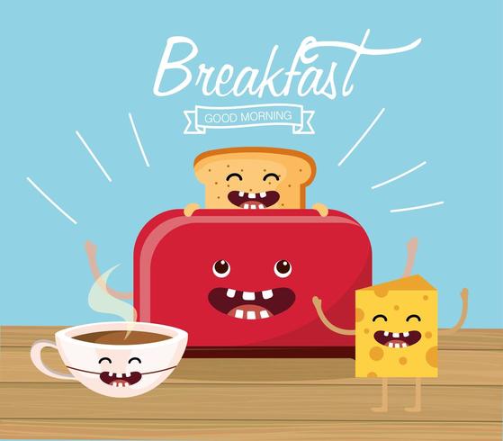 Mensaje de desayuno de pan rebanado de dibujos animados feliz vector