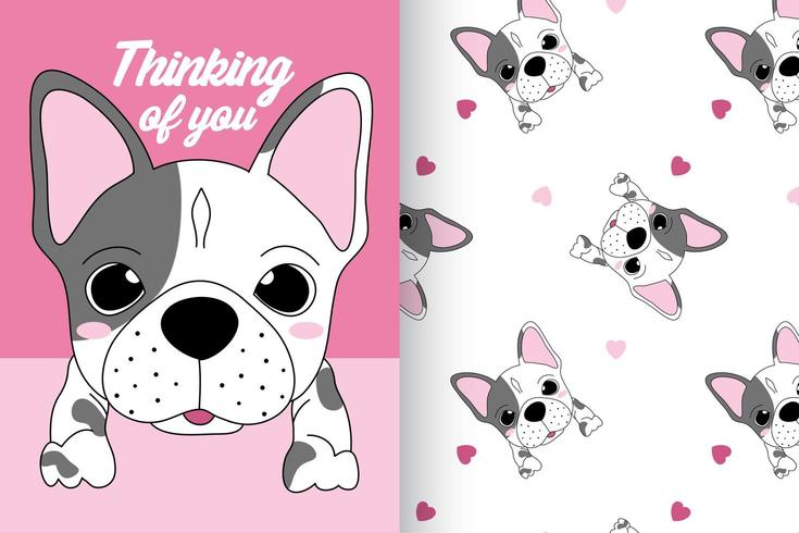 Hand drawn cute dog with pattern set vector