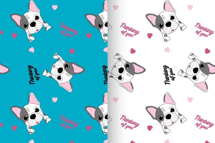 Hand drawn cute dog with pattern set vector