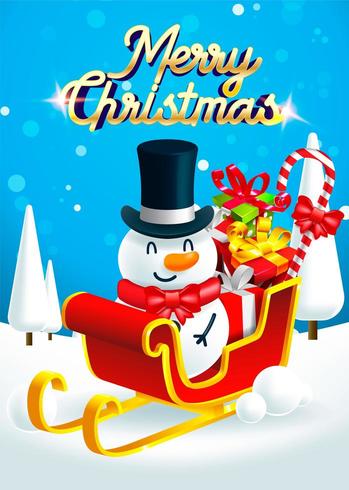 Snowman on the santa's sleigh vector