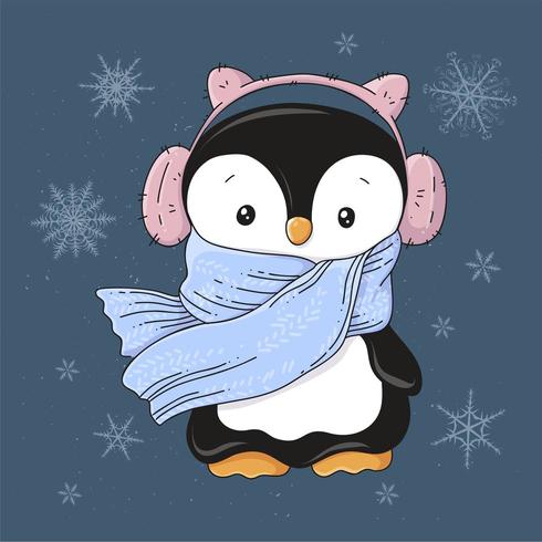 Penguin in headphones and a scarf vector