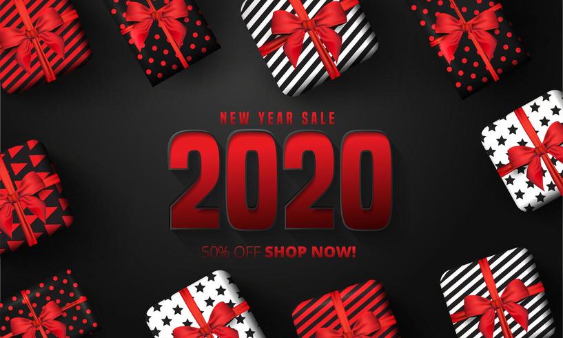 50 discount offer for 2020 happy new year sale lettering vector