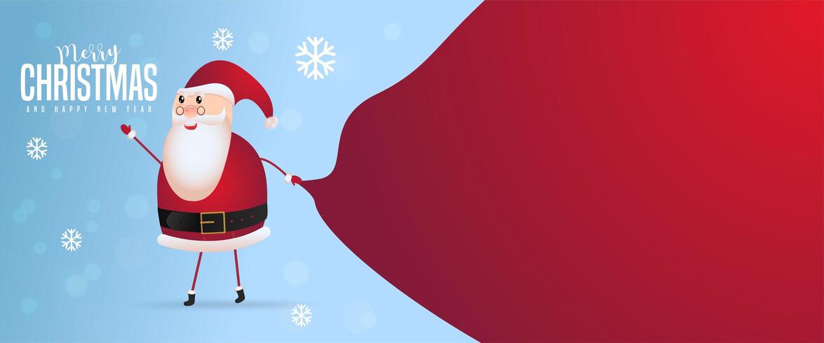 Santa Claus con una bolsa enorme y espacio para texto vector