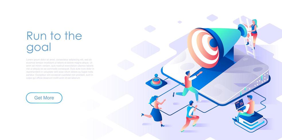 Run to goal isometric landing page vector