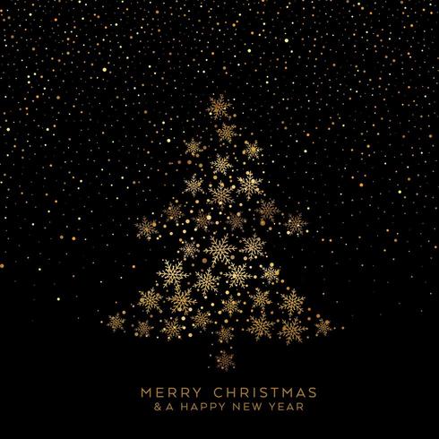 Golden Christmas tree of snowflakes vector
