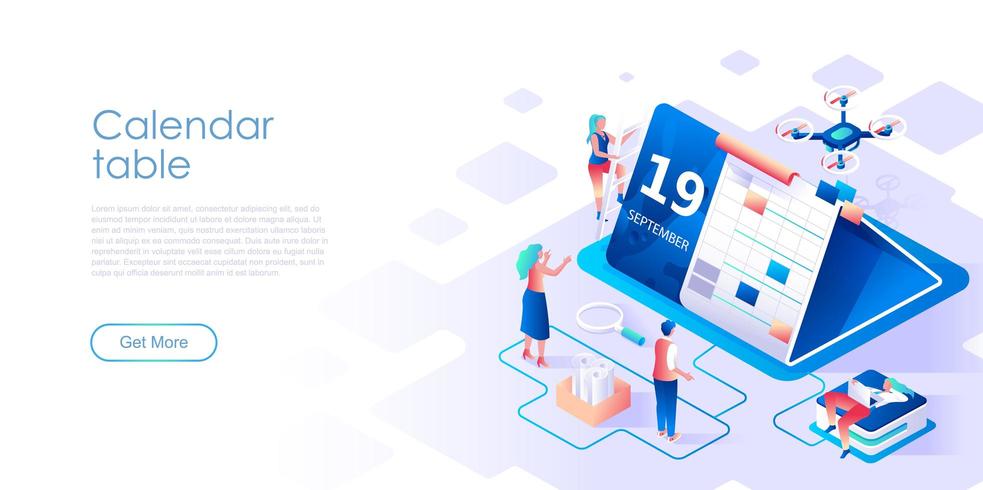 Calendar table isometric landing page vector