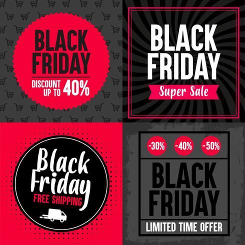 Conjunto de cuatro pancartas de viernes negro. Diferentes ofertas vector