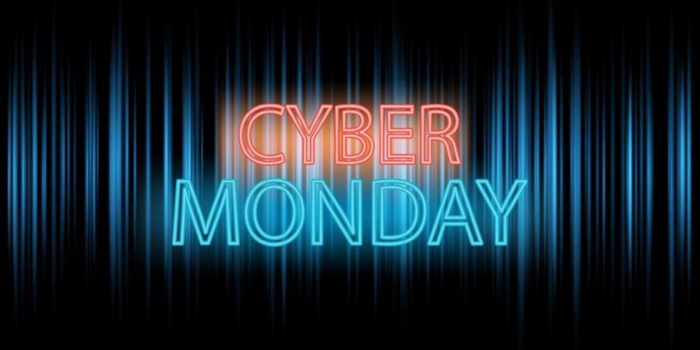 Diseño de banner de Cyber Monday con letras de neón vector