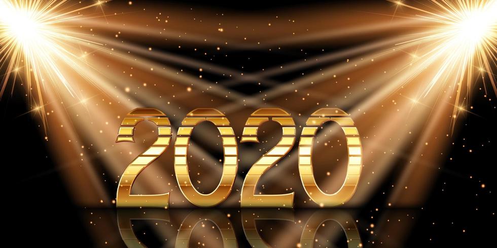 Happy New Year background with gold numbers under spotlights  vector