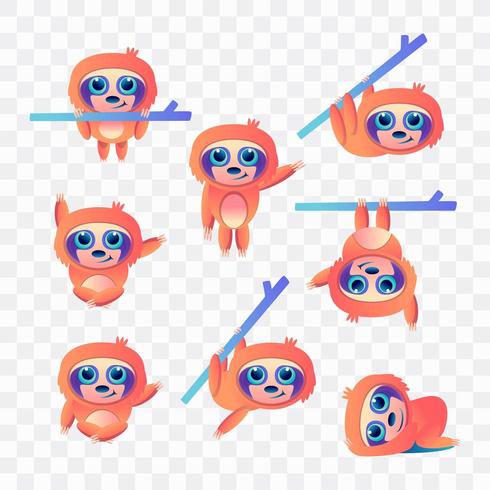 Cartoon sloth with different poses and expressions. vector