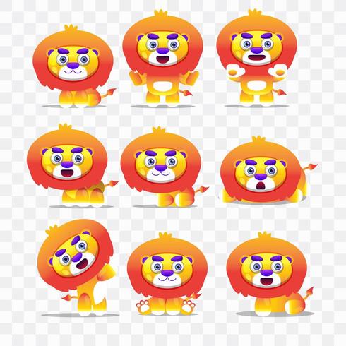 Cartoon lion with different poses and expressions. vector