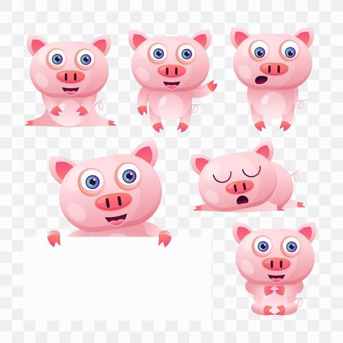 Cartoon pig with different poses and expressions. vector