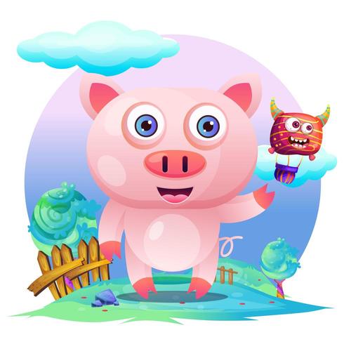 Greeting card Cute Cartoon pig vector