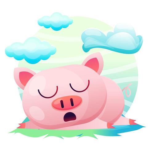 Greeting card Cute Cartoon pig  vector