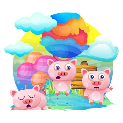 Greeting card Cute Cartoon pig vector