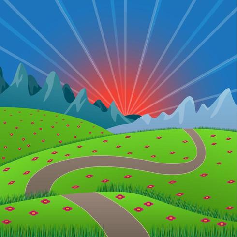 Dessin Animé Coucher De Soleil Sur Le Terrain Telecharger