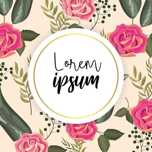 label with roses plants and leaves background vector