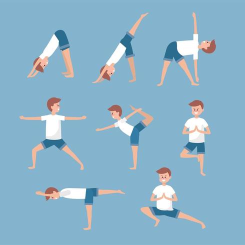 Set hombre entrenamiento yoga exercerse equilibcce vector