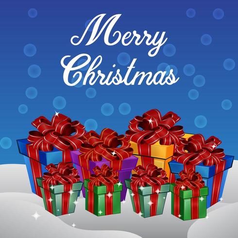 Christmas Gift Boxes with blue Background. vector