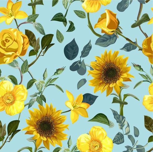 Yellow flower seamless pattern vector